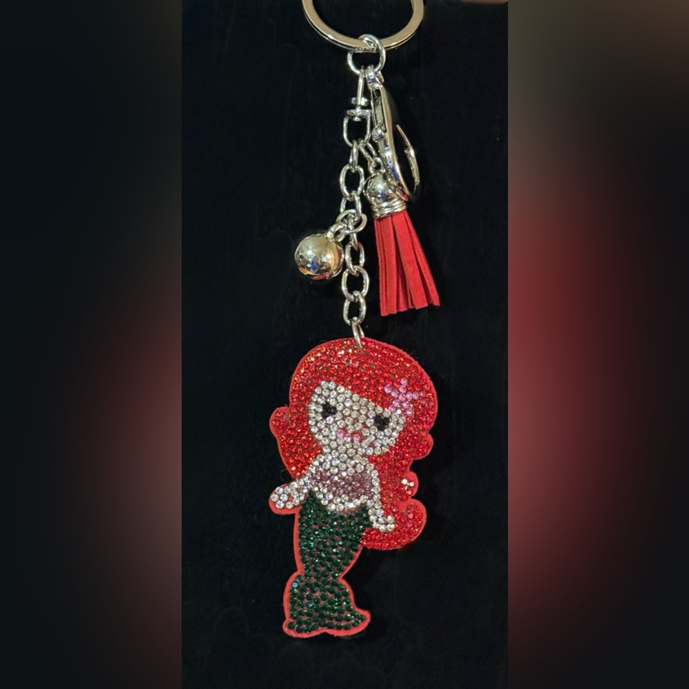 Ariel Mermaid Rhinestone Bag Charm Keyring